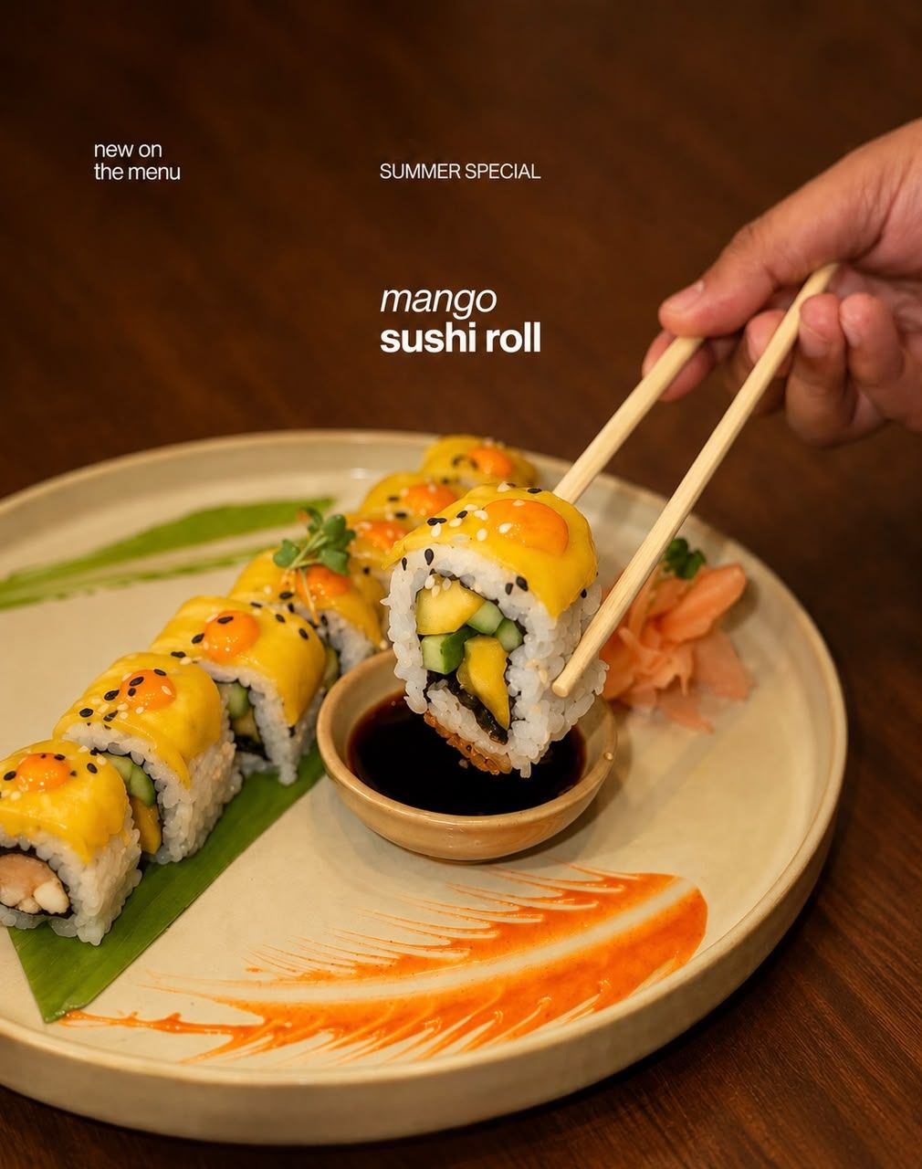 F-Lounge β mango sushi roll close-up