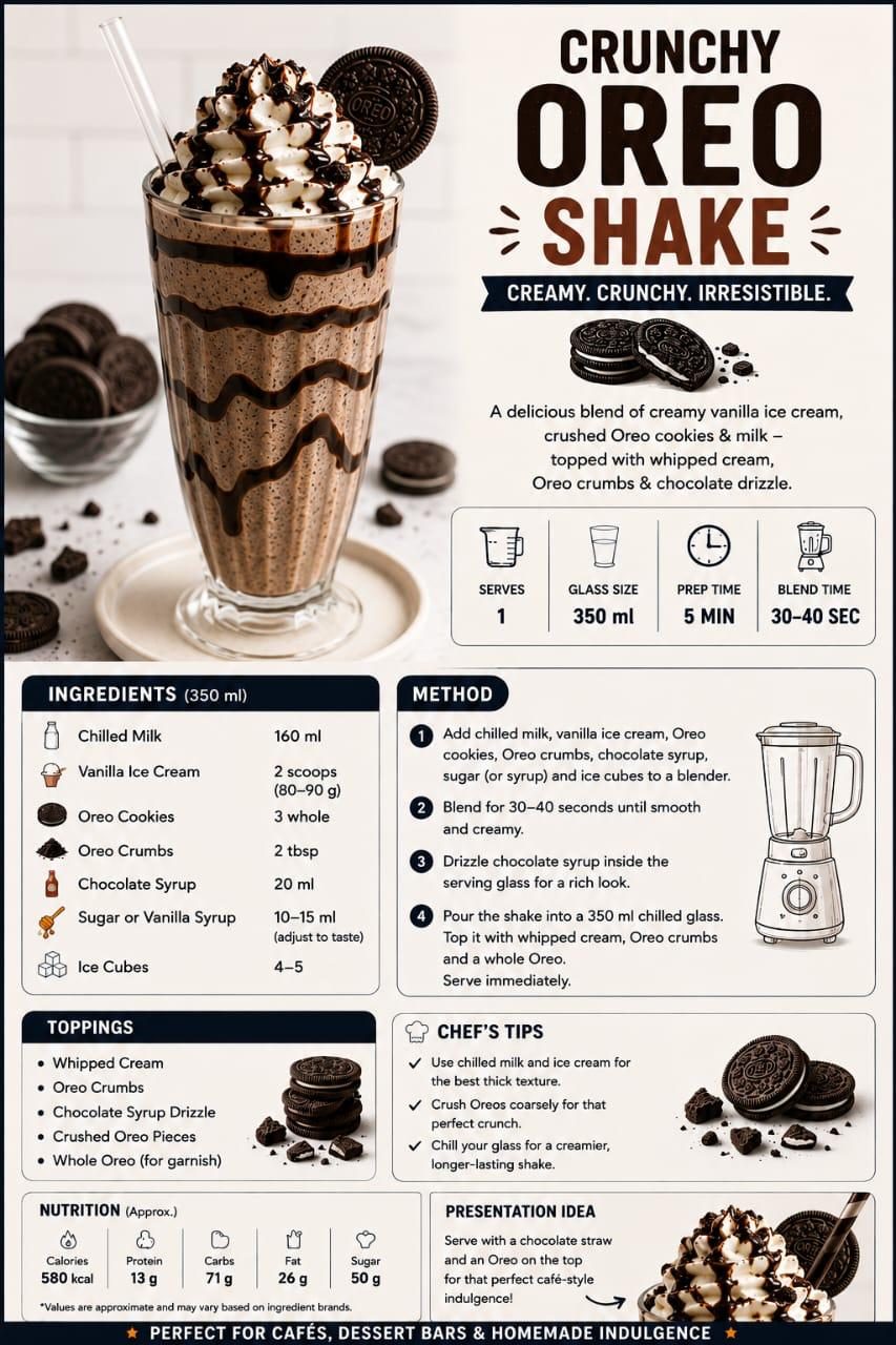 Crunchy Oreo Shake recipe card design